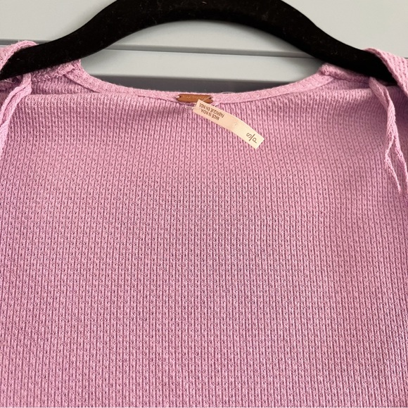 NWOT Free People Long Sleeve Waffle Knit Top with Crochet Detailing - Picture 4 of 7